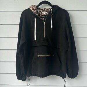 ☀️BOGO Item Main Strip Black Cinched Waist 1/4 Zip Oversized Hooded Sweatshirt☀️